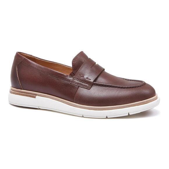NEW SHOOZ WELLNESS men\'s moon penny loafers in cognac nappa